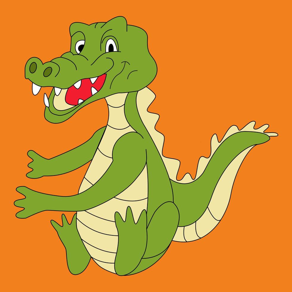 smiling green crocodile cartoon illustration vector