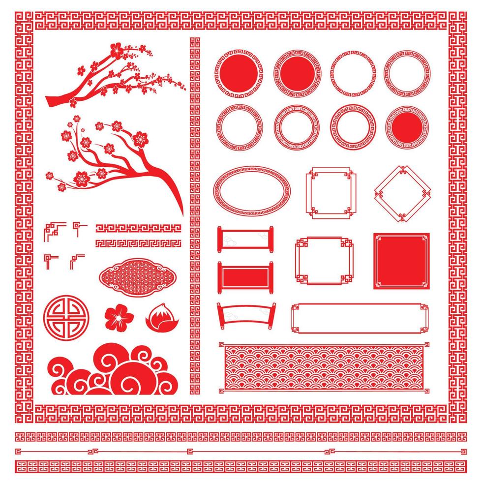 Set of Chinese art design element modern style vector