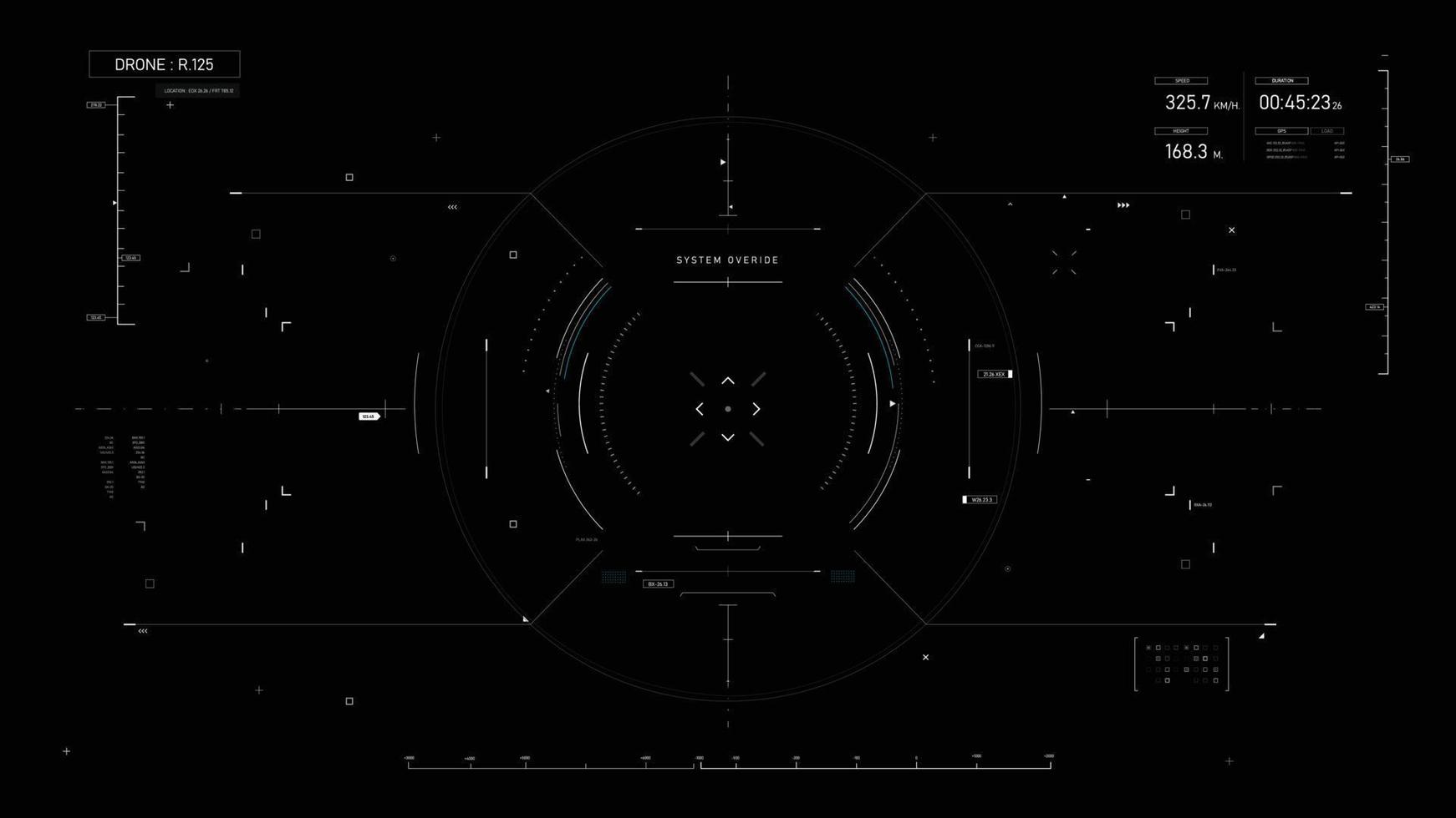 Sci-Fi futuristic user interface hud design panel for business app. Abstract technology concept, Technology concept FUI widescreen aspect ratio, hologram, communication, statistic, data, infographic vector