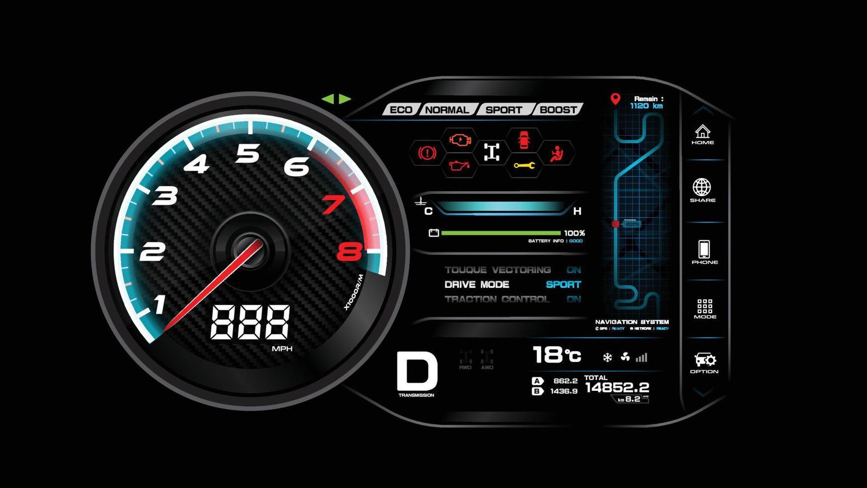 tablero de instrumentos del coche ilustración vectorial eps 10 vector