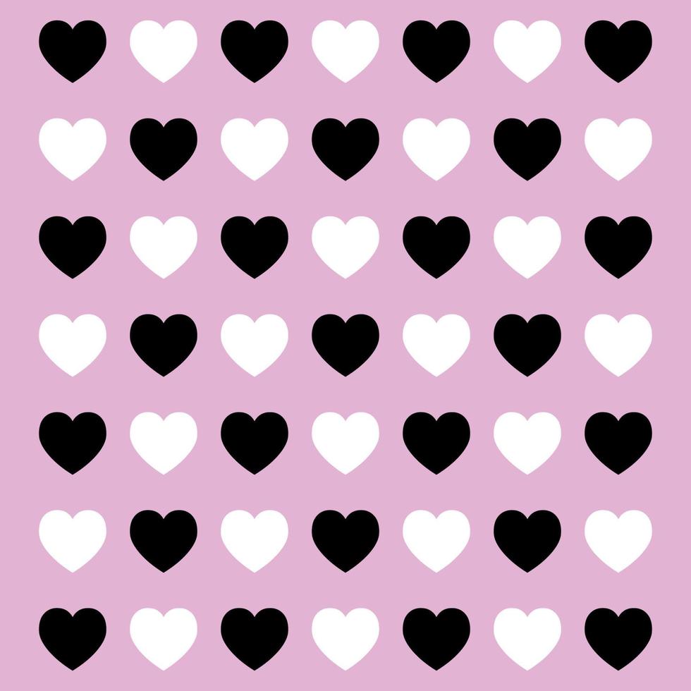 Black and white hearts pattern on pink background. vector