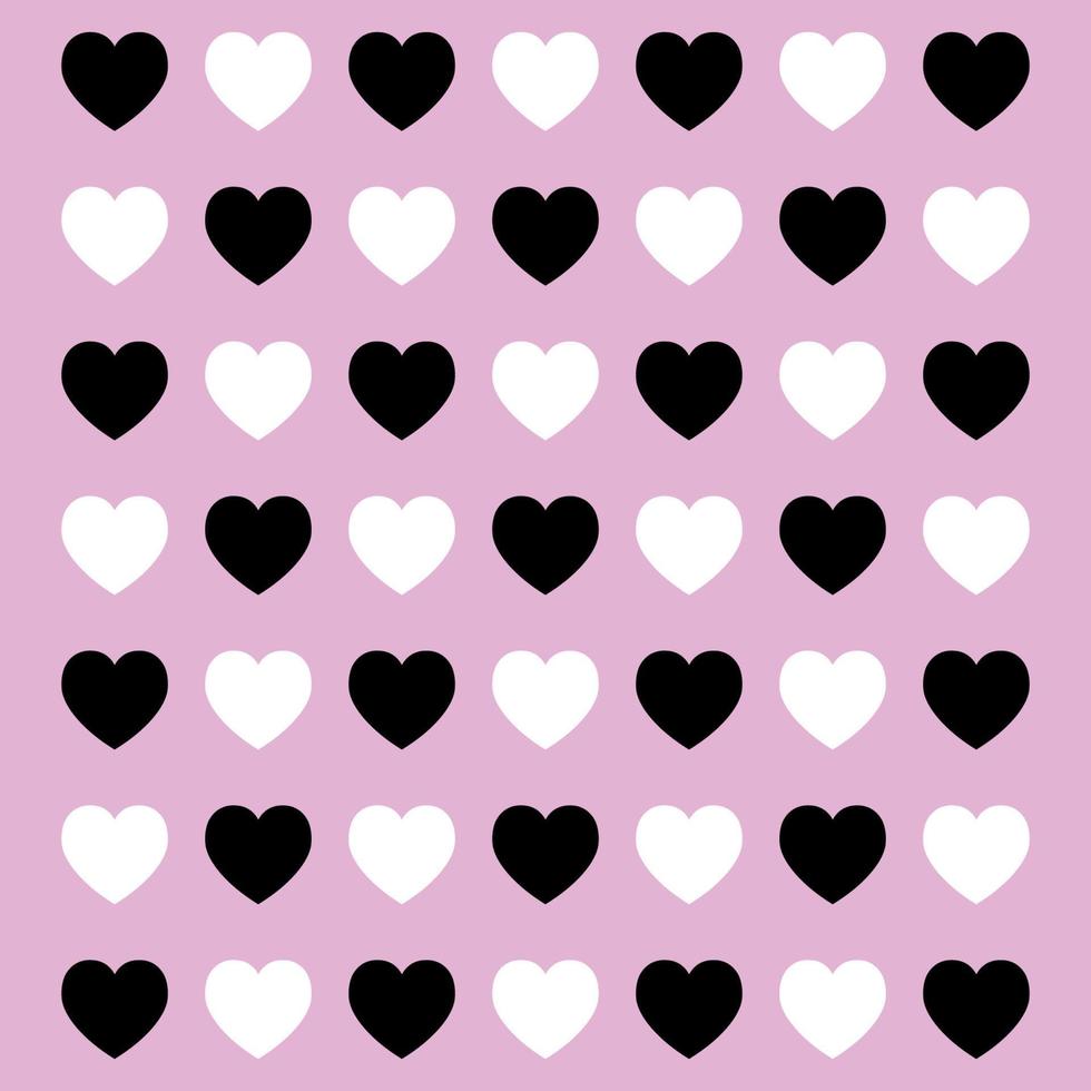 Black and white hearts pattern on pink background. vector