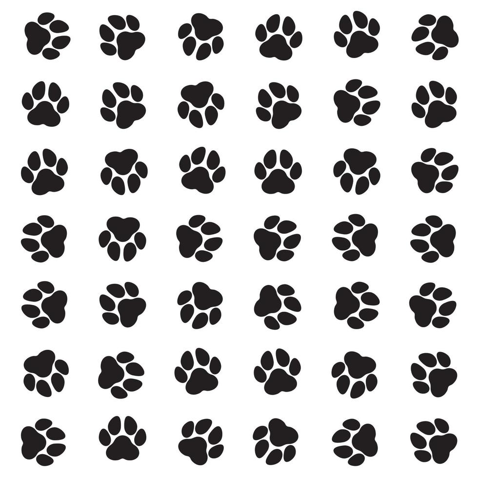 Pattern and background of footprint and black silhouettes of dog, wolf and cat paw and claws. vector