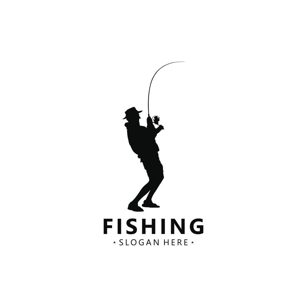 silhouette of angler with fishing rod vector