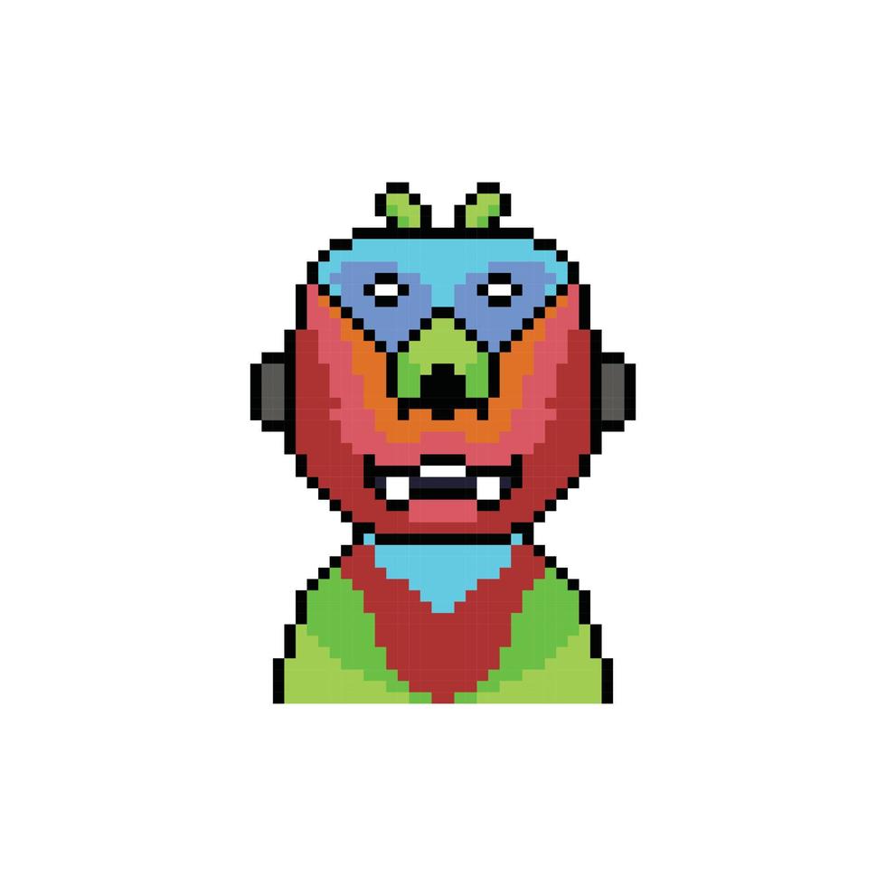 vector pixel art cartoon alien isolated