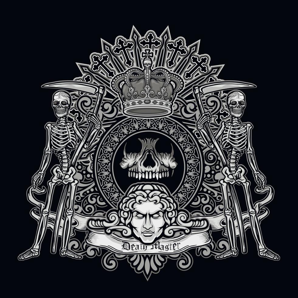 Signo gótico con calavera, camisetas de diseño vintage grunge vector