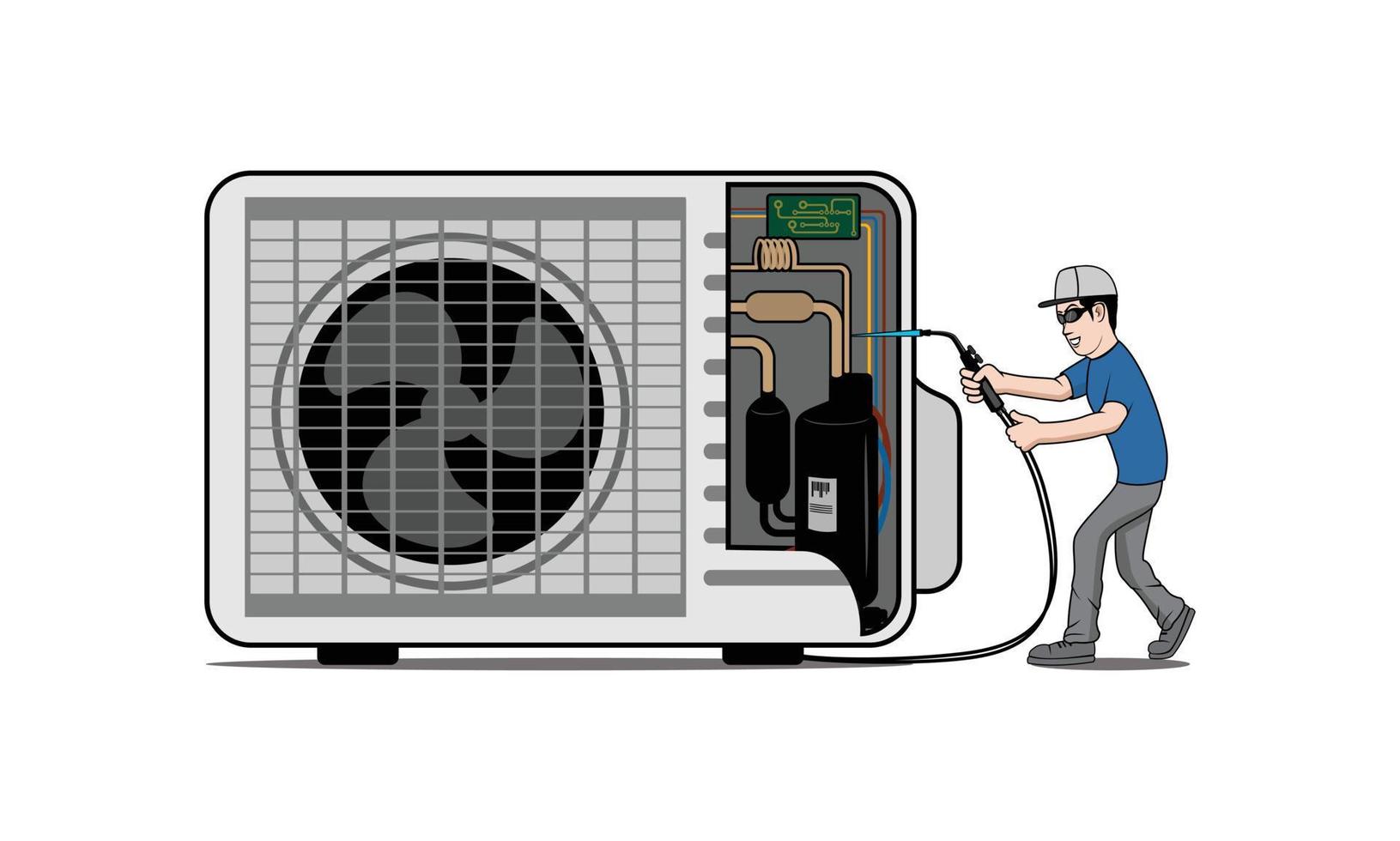 servicio hvac con ilustración de diseño de personajes vector