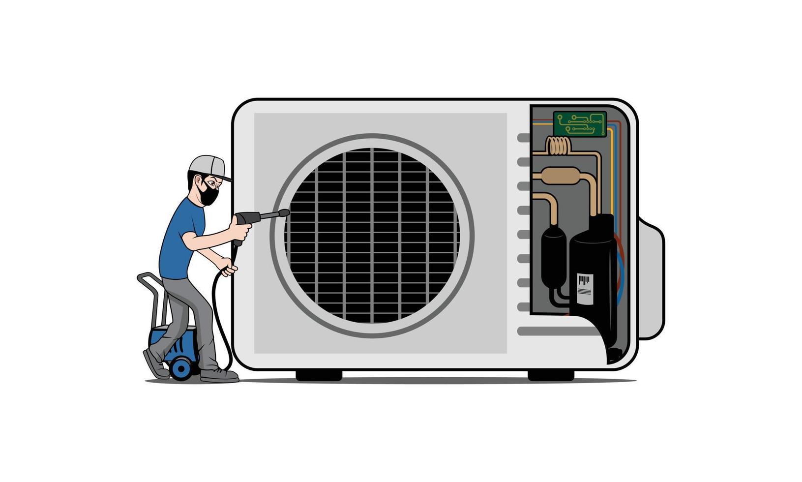 servicio hvac con ilustración de diseño de personajes vector