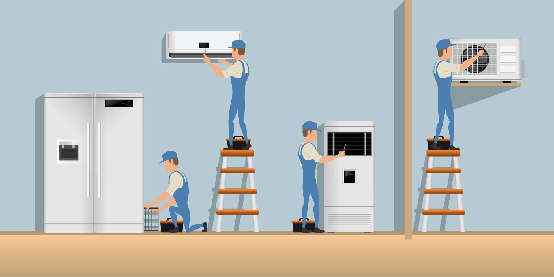 Set of HVAC service character design illustration vector