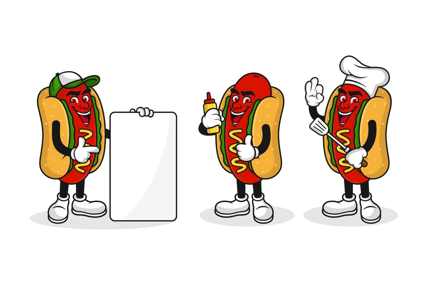 colección de diseño de personajes de dibujos animados de mascota de hot dog vector