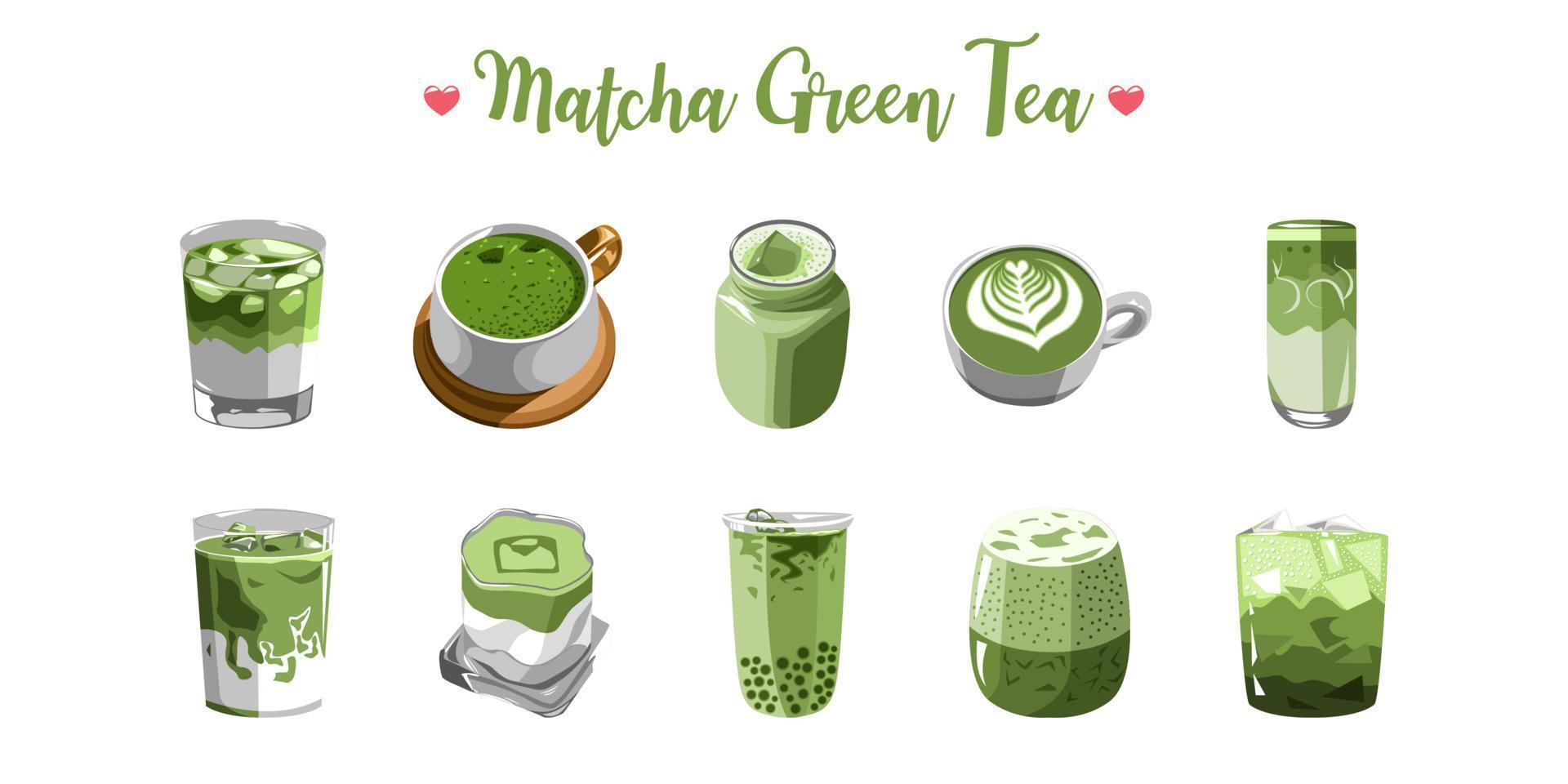 Matcha green tea vector set collection graphic design