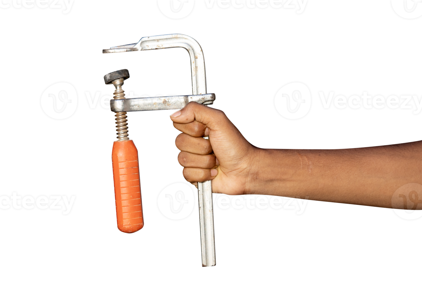 Clamp tool in male hand isolated on white png