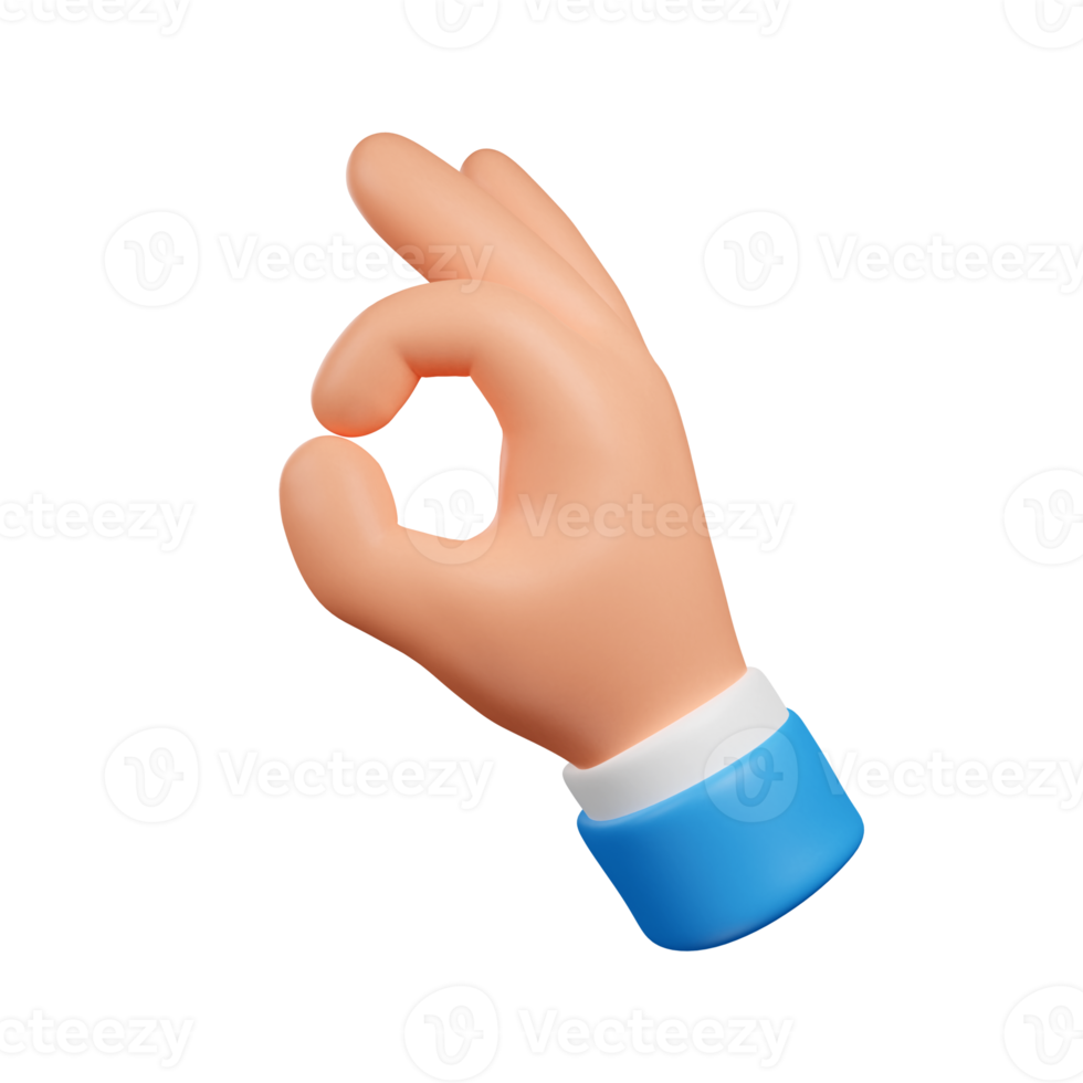 hand showing OK gesture on white background. hand gesturing ok. 3d render png