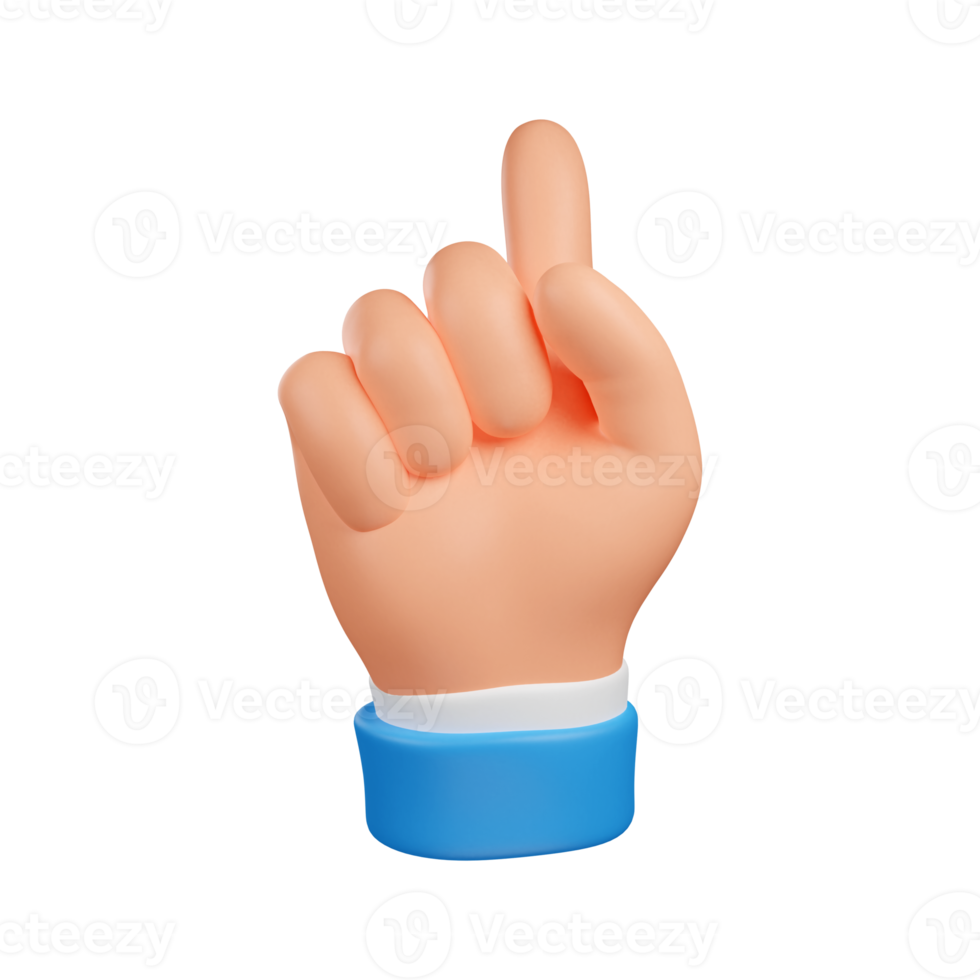 hand met duim omhoog. duim omhoog zingen. hand die een vinger wijst. 3D render png