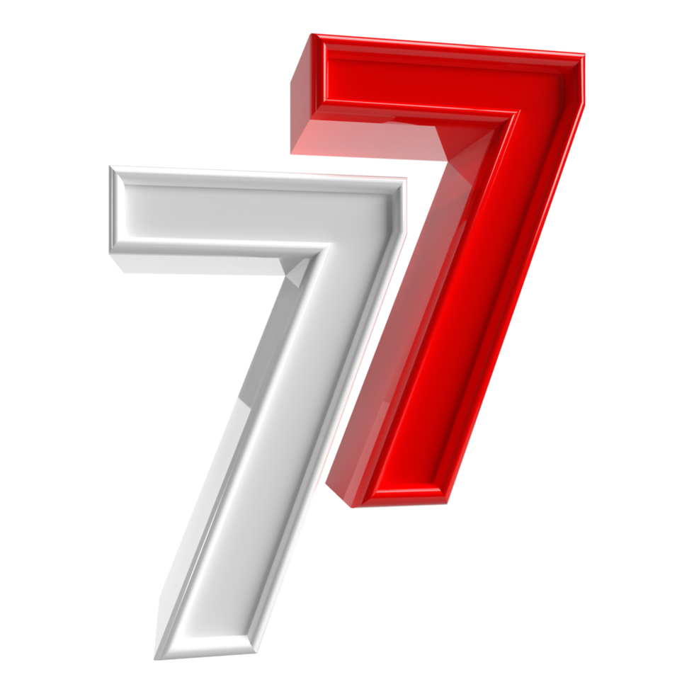 3d 77 Number Red White Color PNG