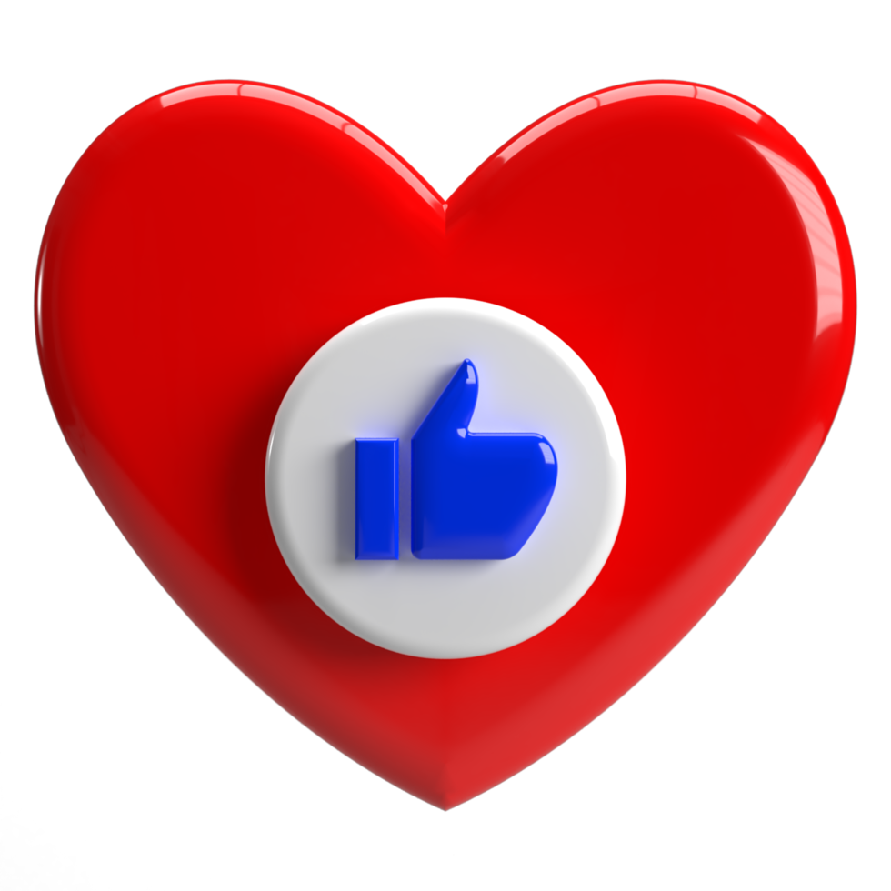 3d Red Love Heart with Like Hand Icon PNG