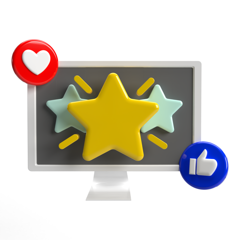 3d Star with love like and monitor PNG