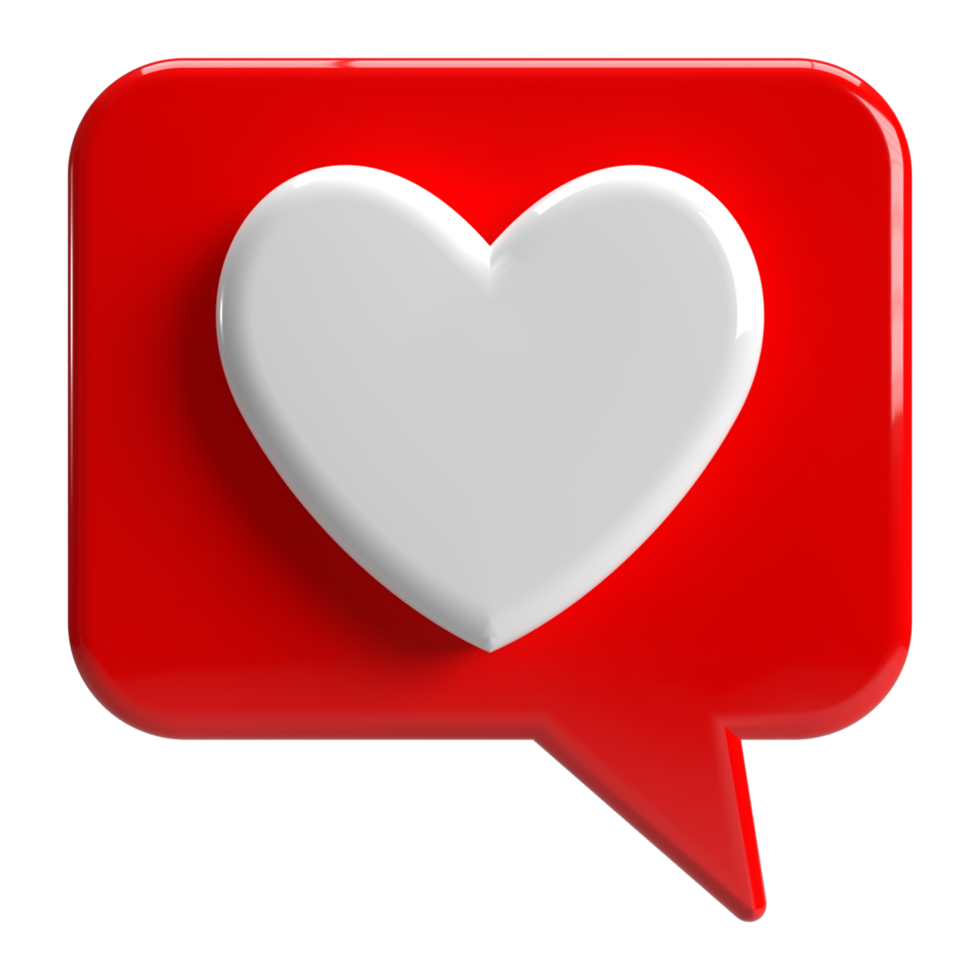 3d Love Heart Red Color and Speech Bubble PNG