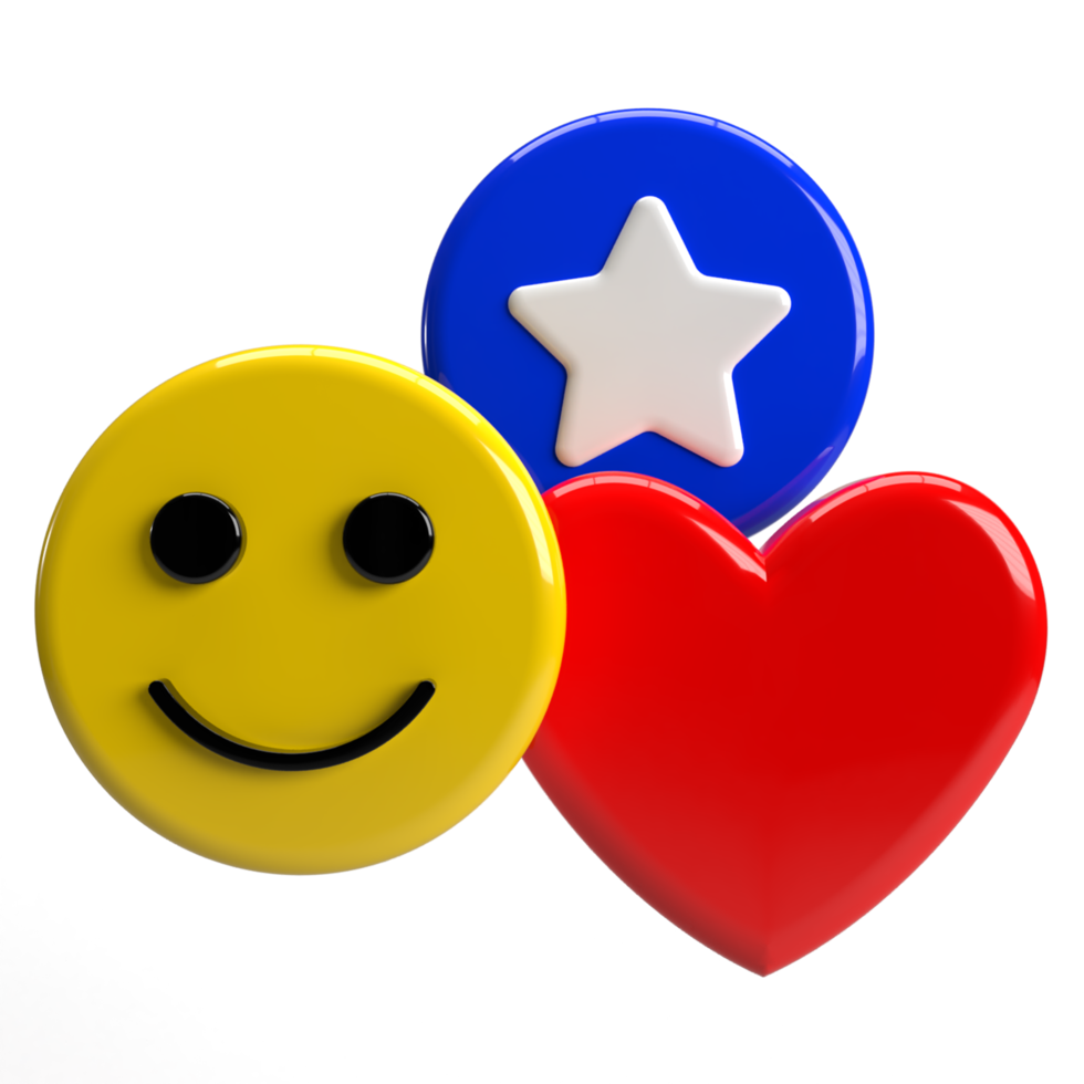 3d amor coração estrela e sorriso emoji png