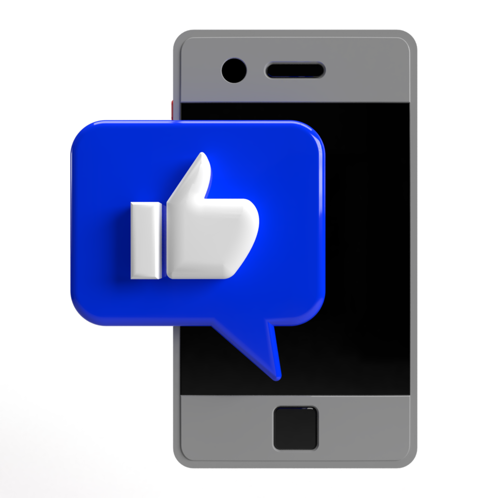 3d Smart Phone Like Hand and Blue Speech Bubble PNG