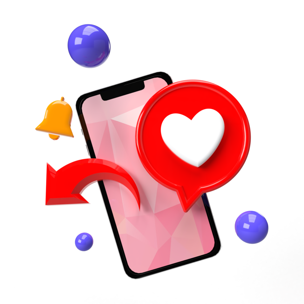 3d smartphone amour coeur flèche et bulle png