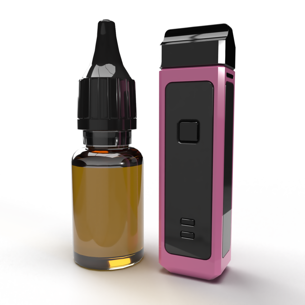 3d vape modelo quadrado moldura rosa e garrafa de líquido png