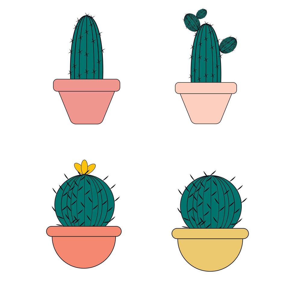 conjunto de cactus.lindo carácter suculento.colección de plantas exóticas del desierto aisladas en un blanco vector