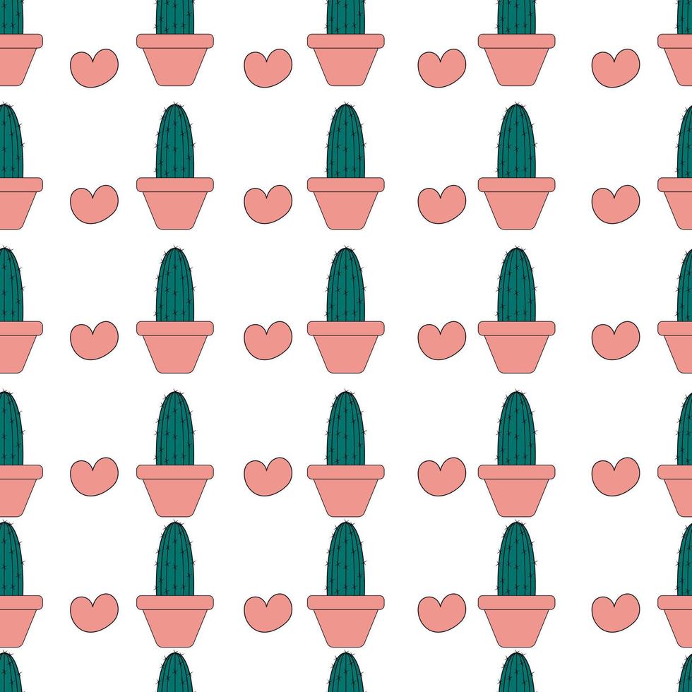 Vector seamless pattern with different cactus