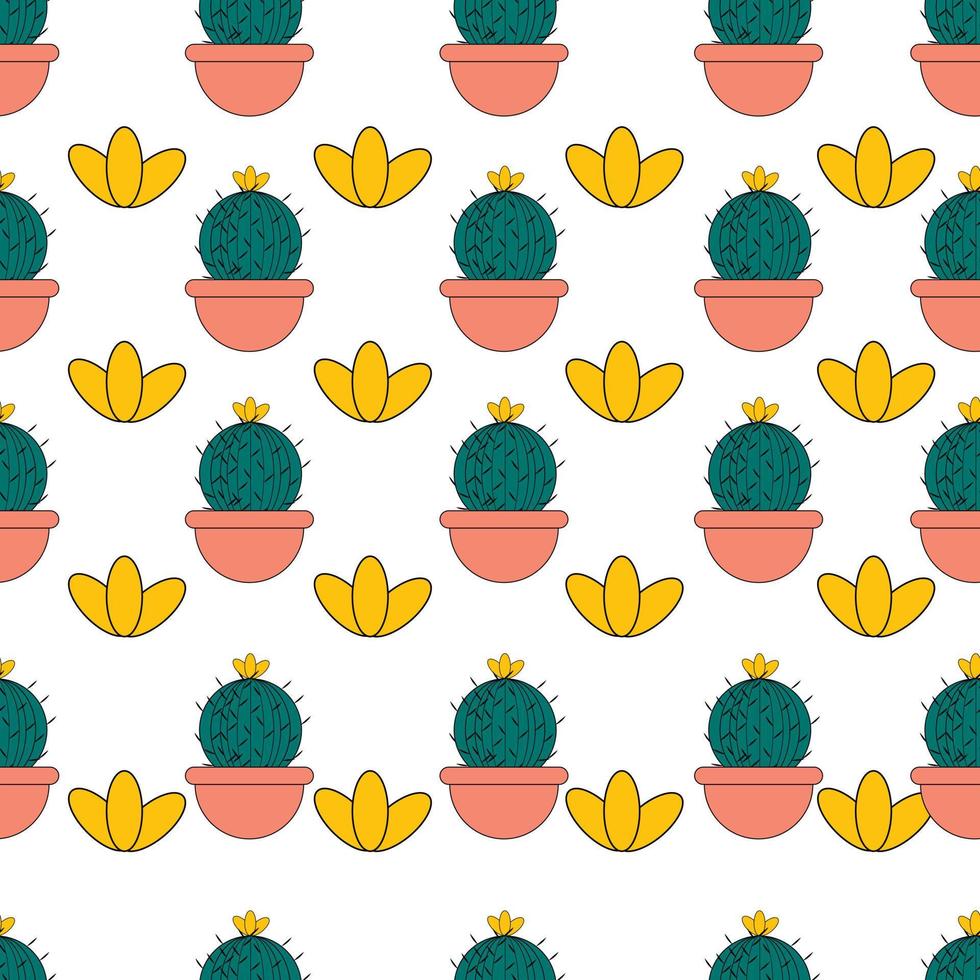 Vector seamless pattern with different cactus