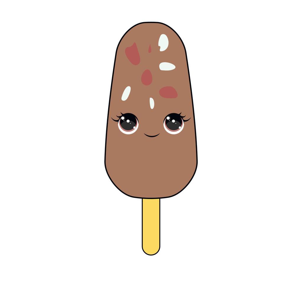 Cute ice cream isolated on white background. Kawaii style with funny face. Cartoon sweet character. Vector Illustration.