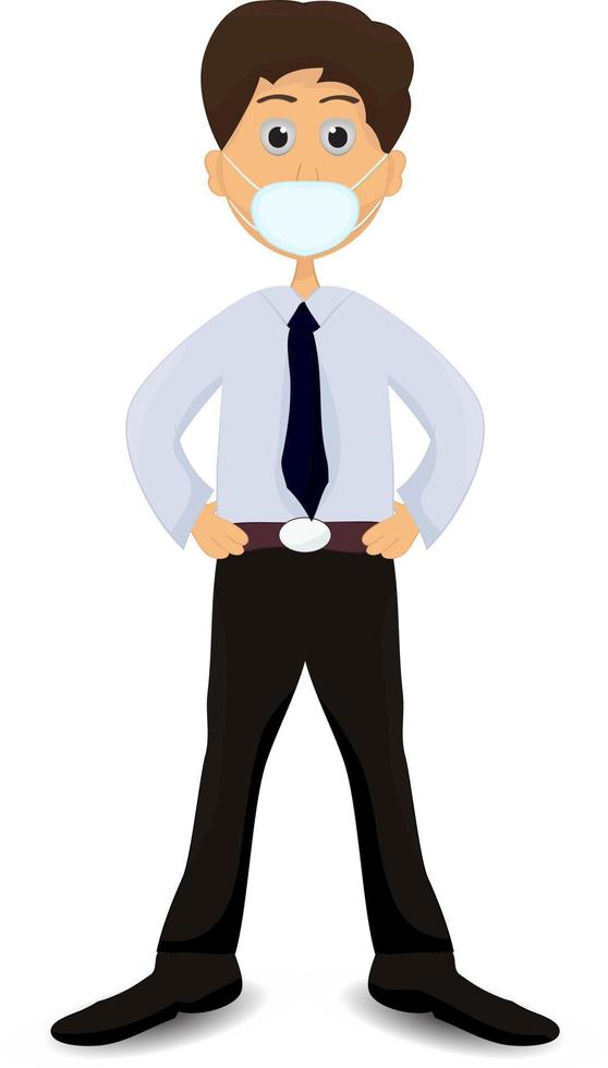 businessman cartoon caracter wearing masker to avoid virus and smoke vector