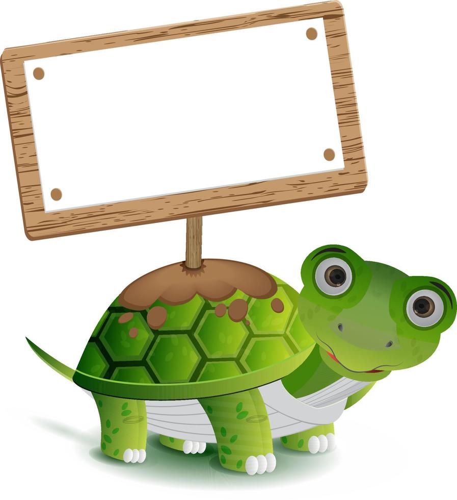 turtle on white background illustration Blank sign template with cute vector