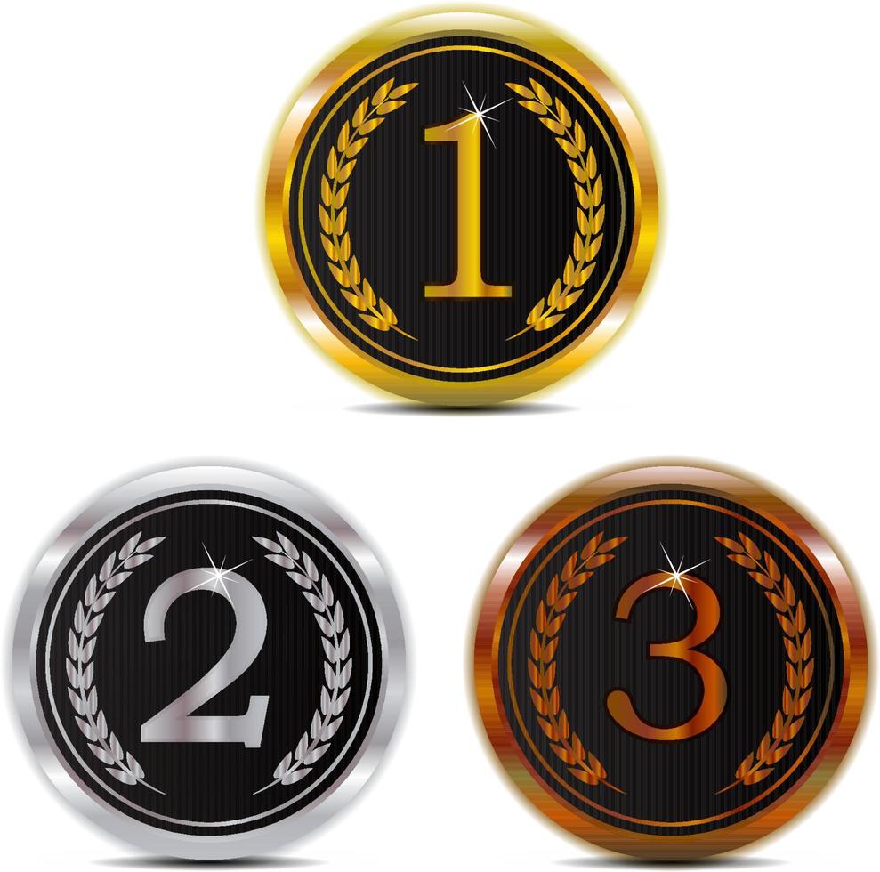 winner icon badge for 1 2 3 winner in gold silver and bronze color vector