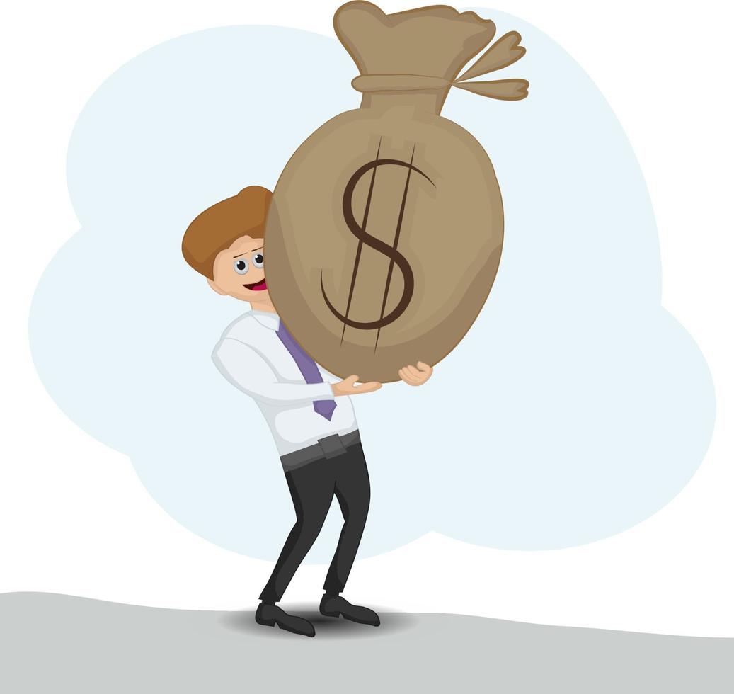 a happy working man carrying a bag of money vector