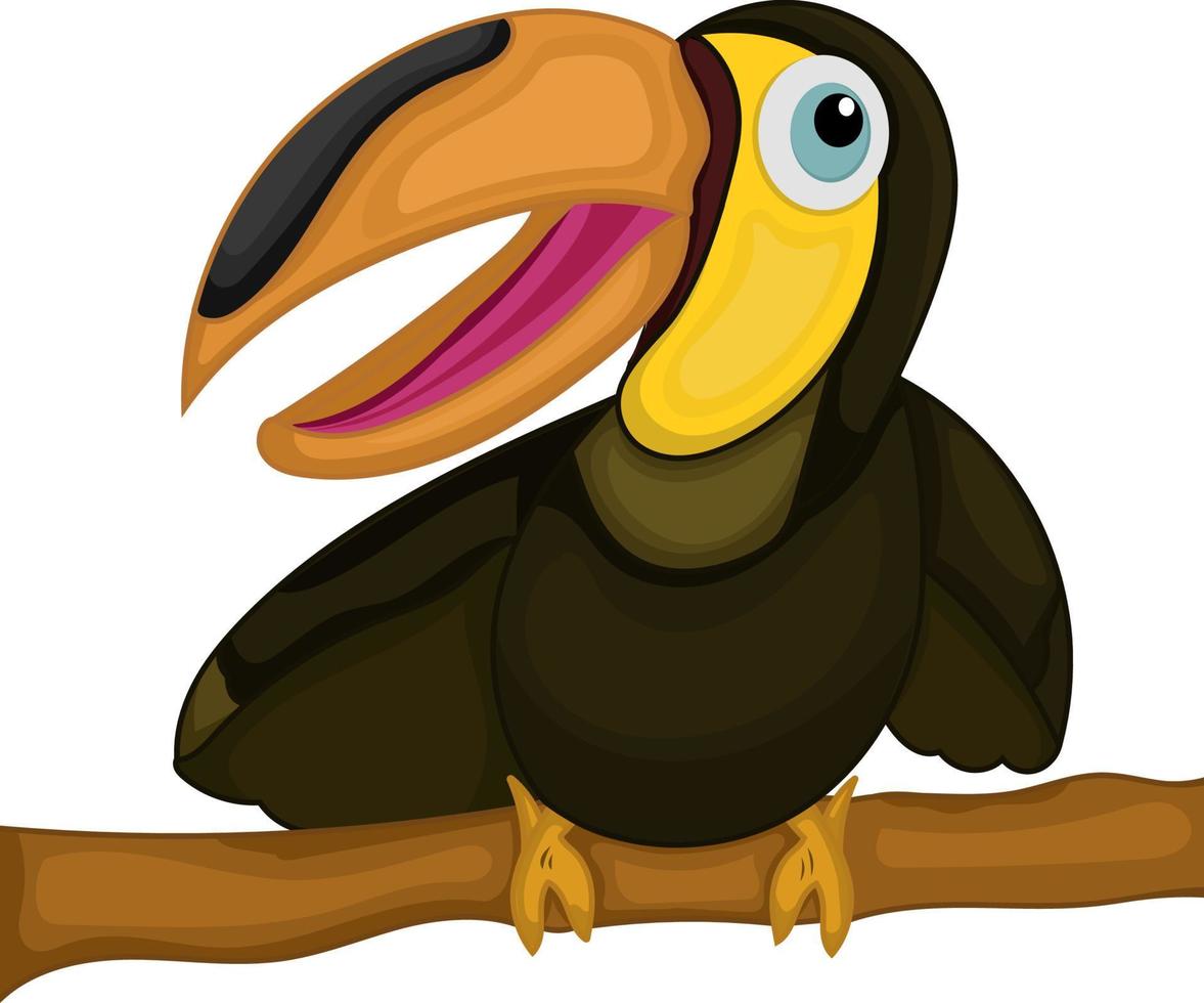 Cute toucan bird cartoon sit on tree branch vector