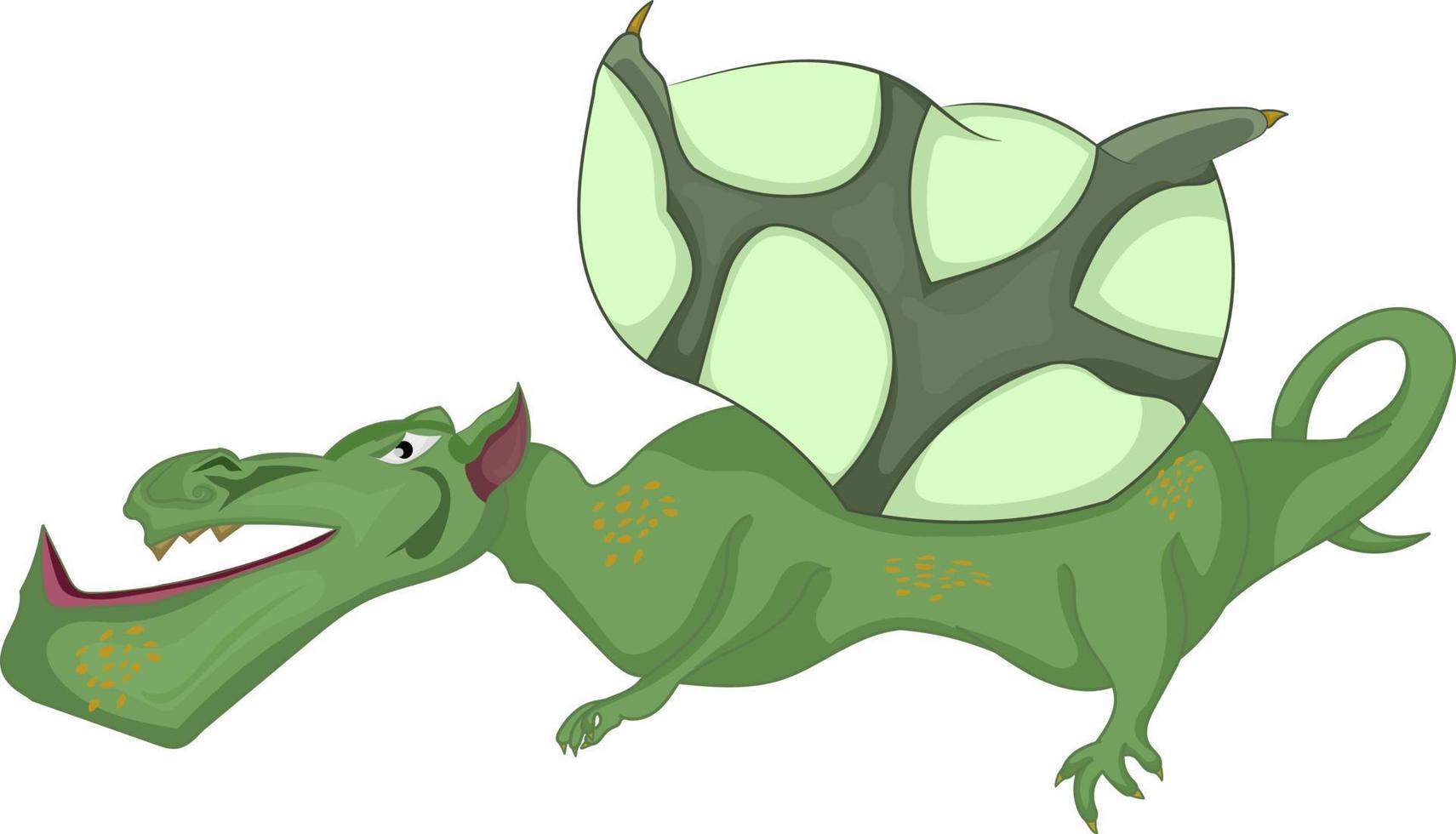 fantasy dragon green color flying in the sky with open mouth vector