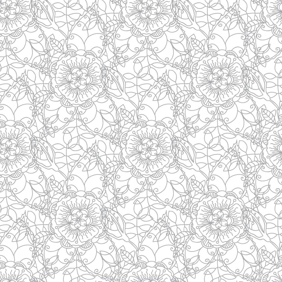 Delicate lace seamless pattern for fabric design with the flowers. vector