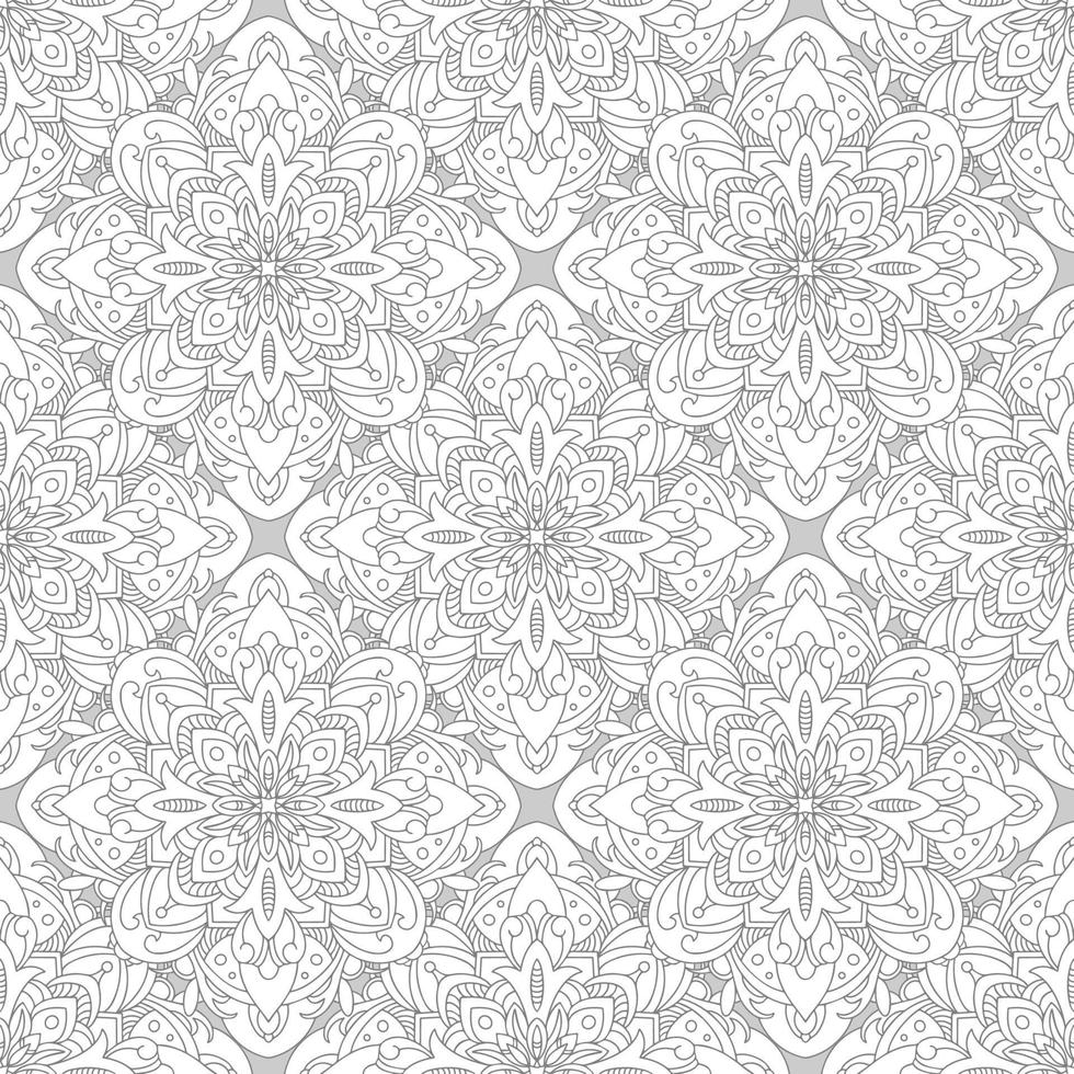 Vector seamless pattern with mandala ornament. Ethnic folk ornament. Vintage monochrome damask ornament. Vector decorative background. Great for any design.