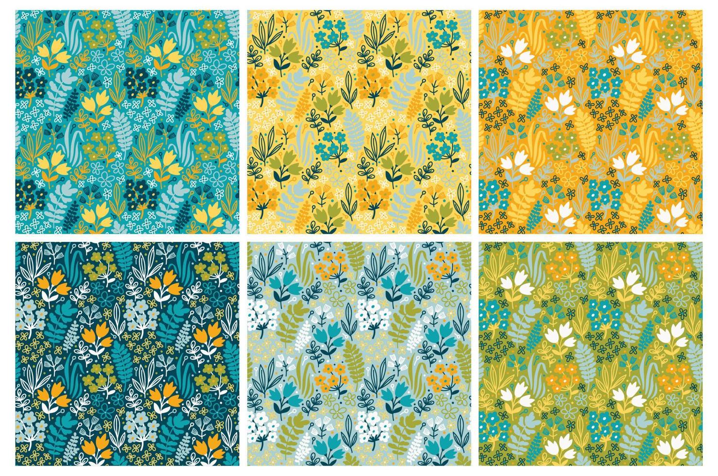 Mille fleurs seamless pattern set vector