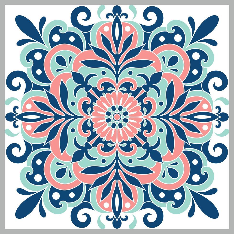 Traditional ornate Portuguese tiles azulejos. Ethnic folk ornament. The vintage pattern. Majolica. Vector decorative background.