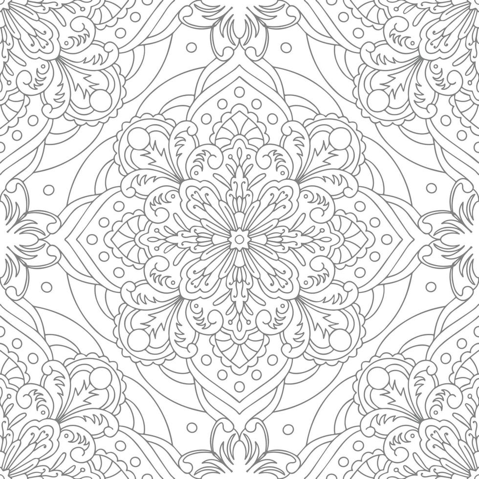 patrón transparente de vector con adorno de mandala. ornamento folclórico étnico. ornamento de damasco monocromático vintage. fondo decorativo vectorial. grande para cualquier diseño.