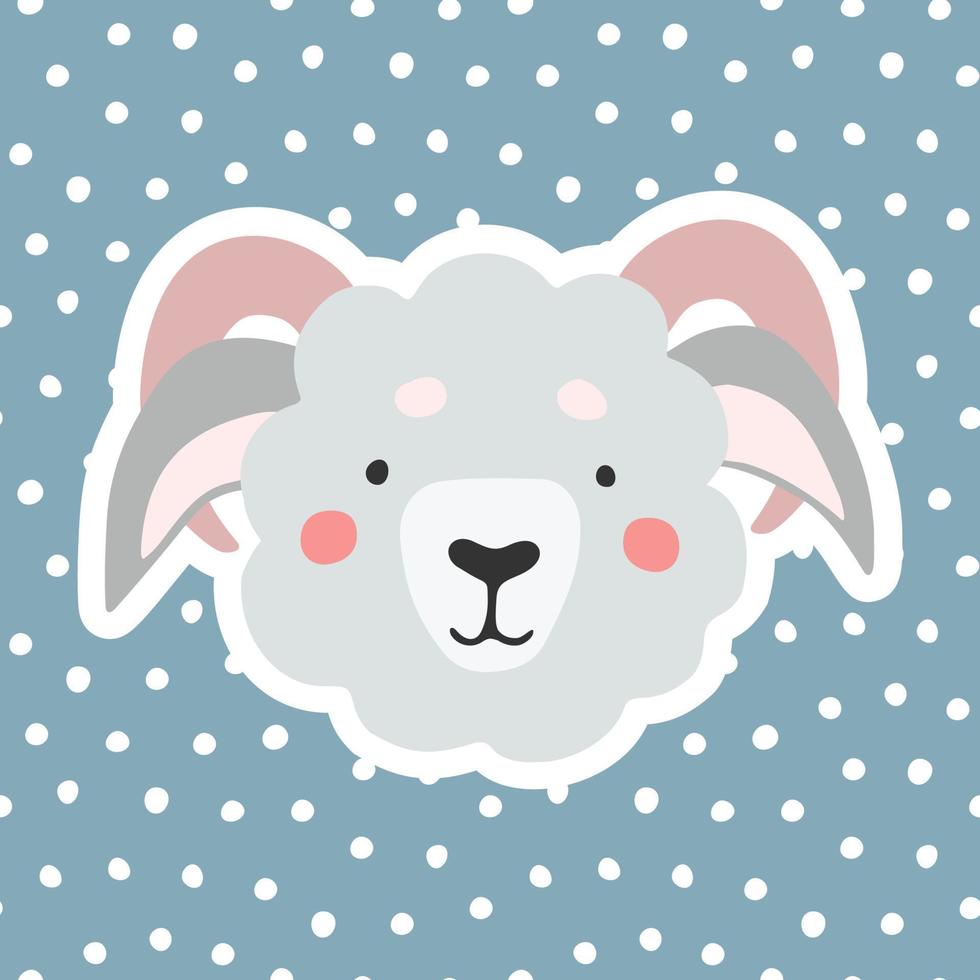 Sheep. Postcard with a cute animal on a polka dot background. vector