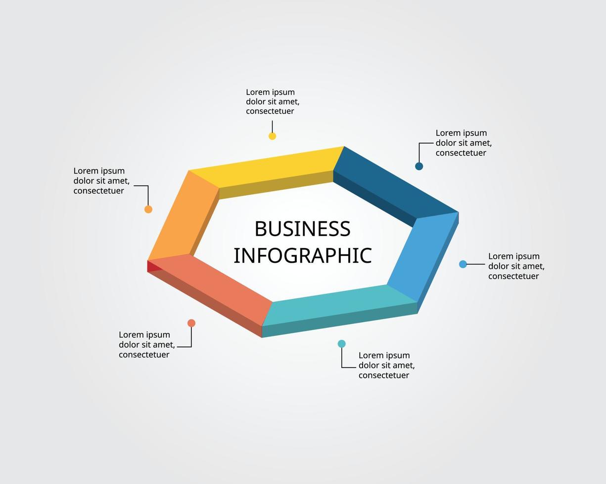 Hexagon template for infographic for presentation for 6 element vector