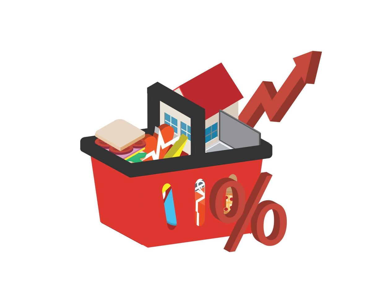Inflation is an increase in the level of prices of the goods and services that households buy vector