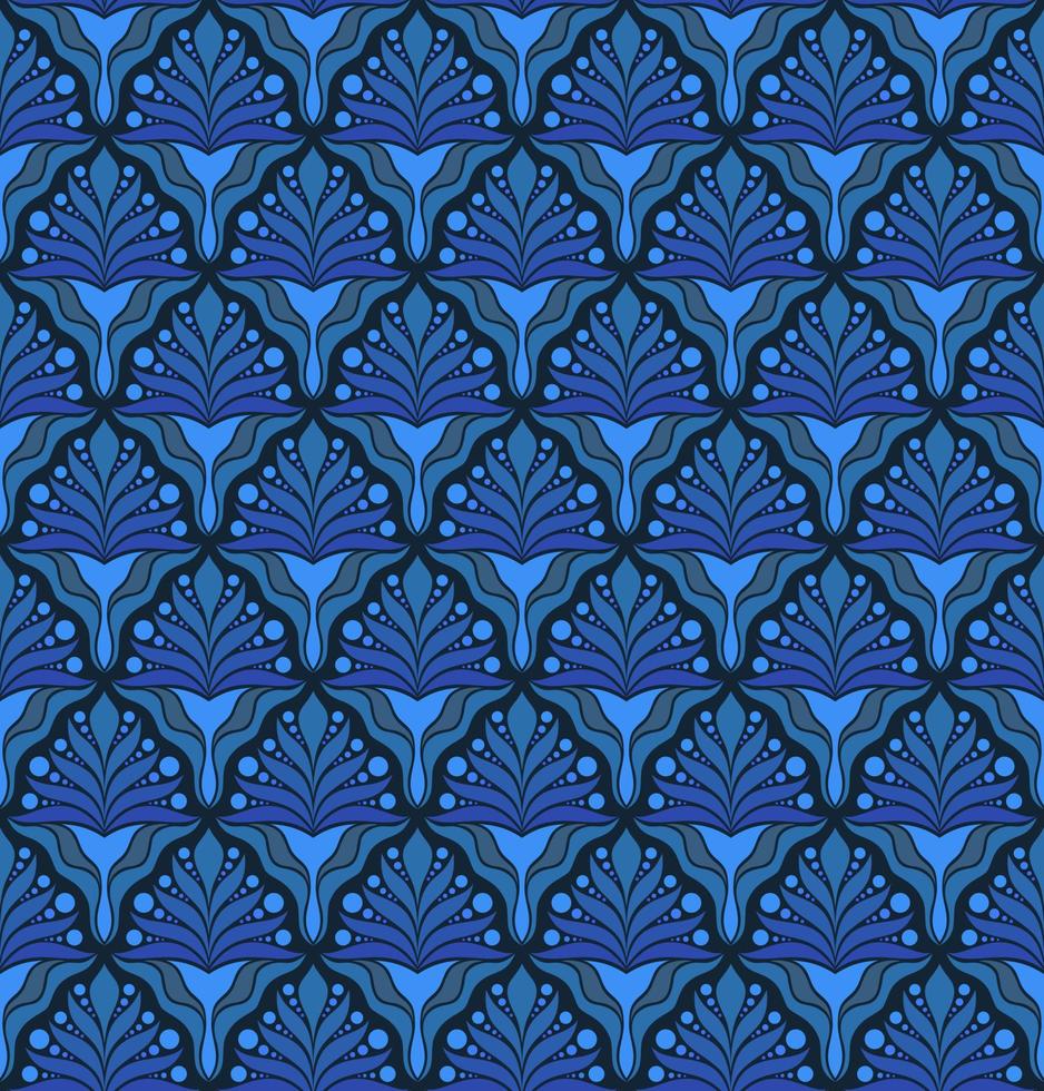 SEAMLESS VECTOR BACKGROUND IN ART NOUVEAU STYLE WITH BLUE PLANT ELEMENTS