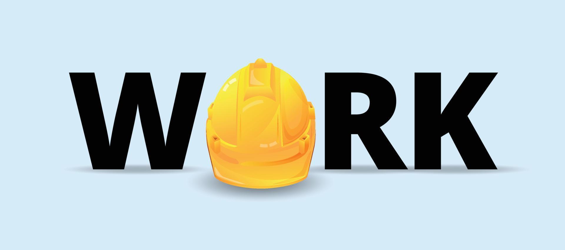 Work on background, construction concept, Yellow safety hard hat vector