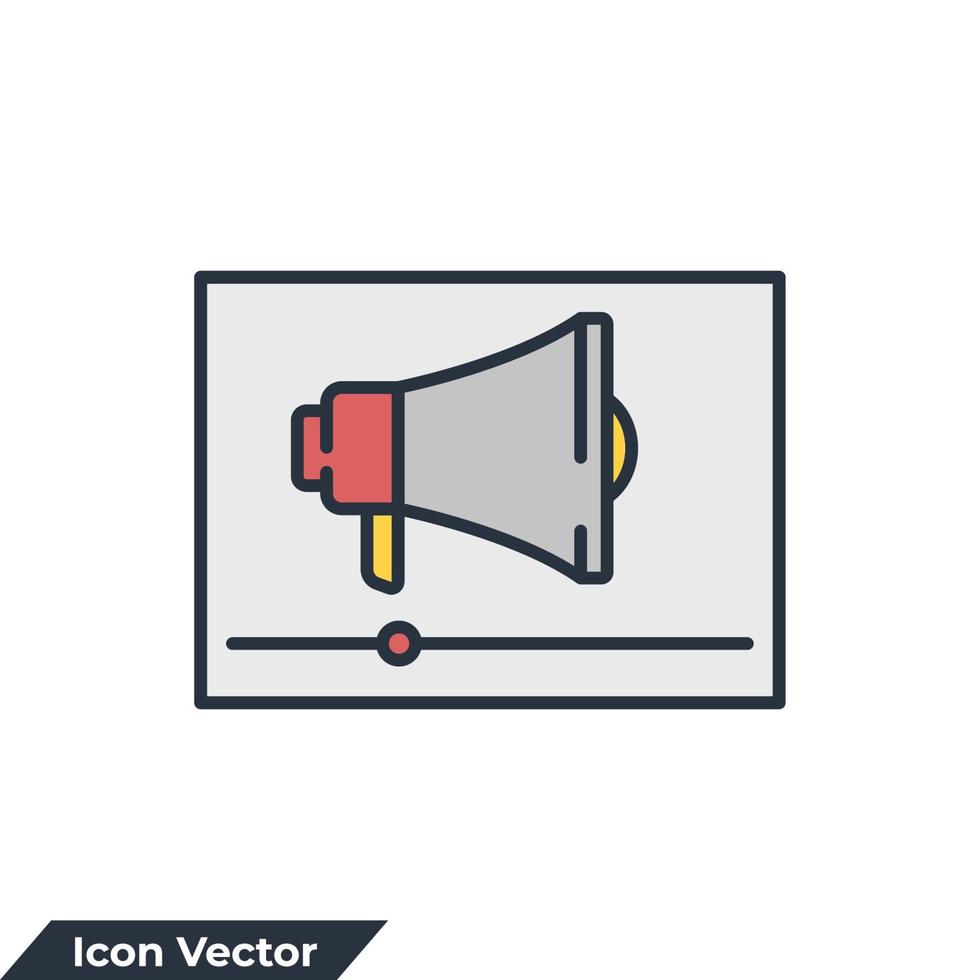 ilustración de vector de logotipo de icono de marketing de vídeo. plantilla de símbolo de publicidad y redes sociales para la colección de diseño gráfico y web