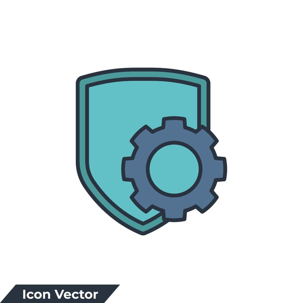 gear and shield icon logo vector illustration. management security symbol template for graphic and web design collection