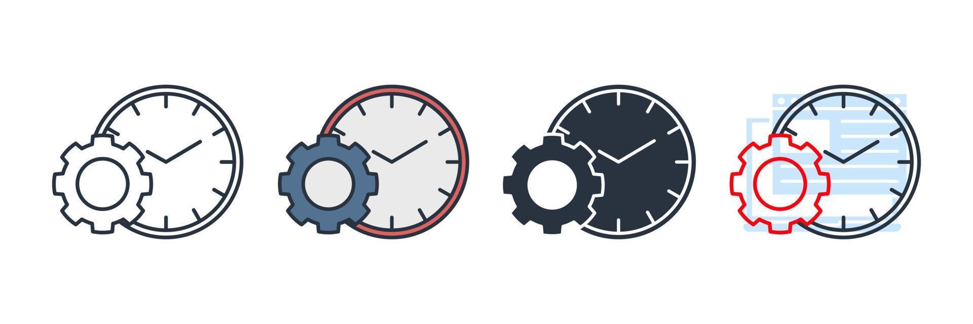 time management icon logo vector illustration. clock and gear symbol template for graphic and web design collection