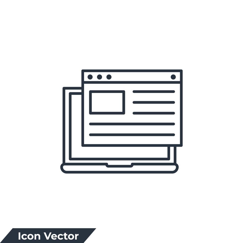 ilustración vectorial del logotipo del icono de la página de destino. plantilla de símbolo de plantilla de interfaz de marco de alambre de sitio web para colección de diseño gráfico y web vector
